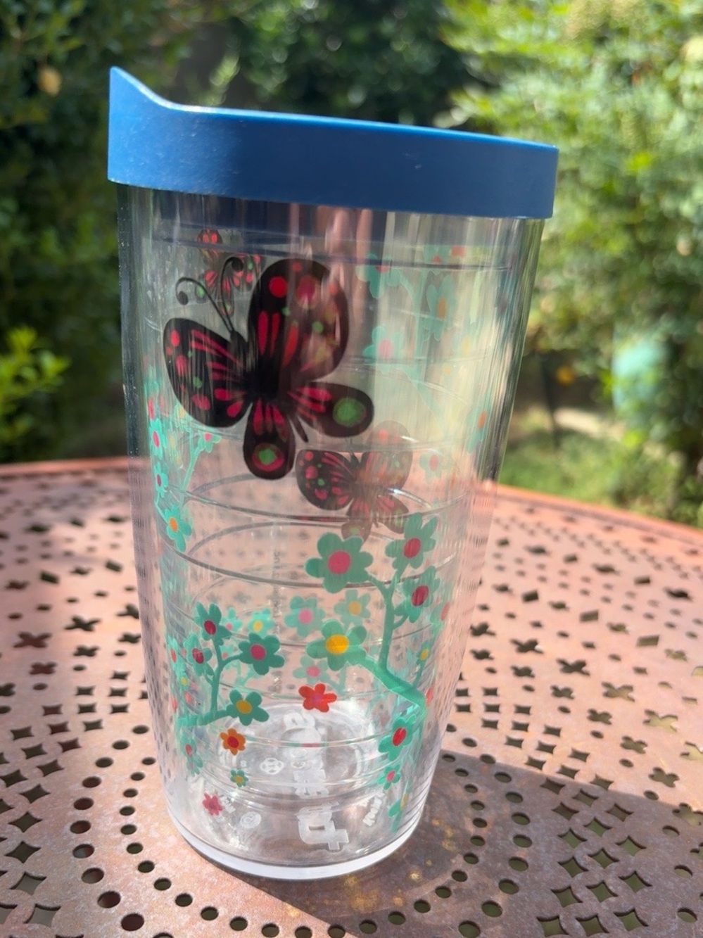 Tervis Butterfly Floral 16 oz Tumbler Blue Lid Made in USA